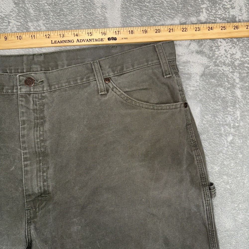 Dickies Carpenter Pants Men's 42x30 Olive Green Relaxed Fit Canvas Workwear - Picture 10 of 11